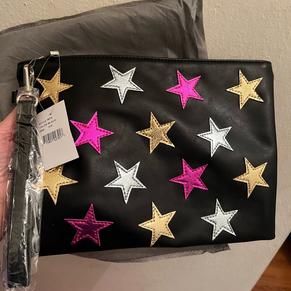 Street Level Black Clutch with Star Accents